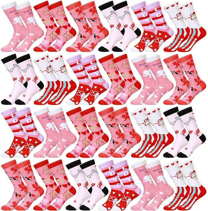 Photo 1 of 24 Pairs Valentine's Day Socks Cotton Love Socks Womens Socks Valentine's Day Theme Patterned Socks for Holiday
