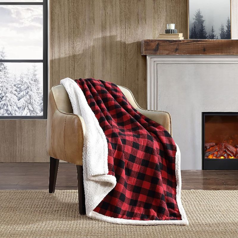 Photo 1 of 
Eddie Bauer - Throw Blanket, Reversible Sherpa Fleece Bedding, Buffalo Plaid Home Decor for All Seasons (Red Check, Throw)