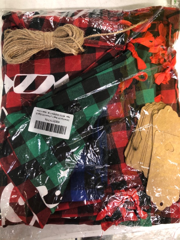 Photo 3 of 16 PCS Christmas Drawstring Gift Bags with Tags, Buffalo Plaid Large Xmas Gift Bags Assorted Sizes Bulk, Cotton Fabric Holiday Gift Bags Jumbo Medium Small Xmas Wrapping Bags for Presents Party Favors Red, Green & Blue Black 1 Count (Pack of 16)