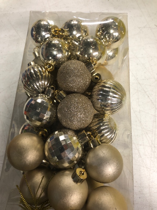 Photo 2 of 1.57" Christmas Ball Ornaments 36 Pcs Mini Shatterproof Christmas Tree Decorations Champagne Xmas Tree Small Christmas Ornaments Balls with Hanging Loop for Wedding Holiday Party Wreath Home Decor Champagne 1.57"/36pcs