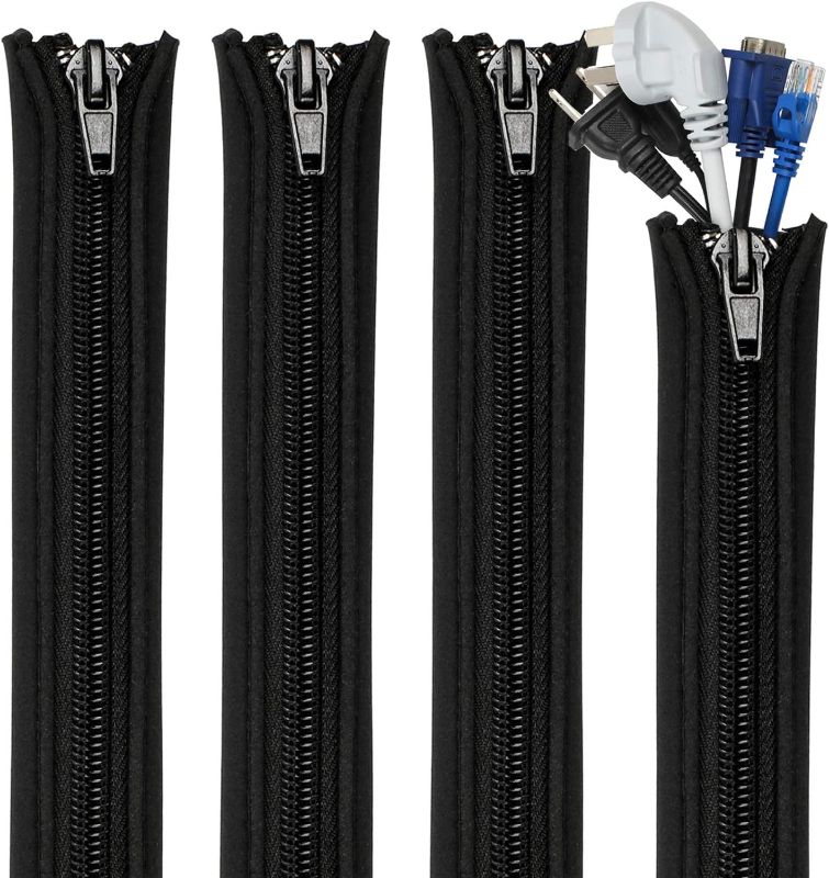 Photo 2 of Teskyer 4 Pack Cable Management Sleeves, Cord Organizer Sleeve with Zipper, Wire Wrap Covers, Cable Organizer Sleeves for TV, Computer, Office, 15" Per Sleeve
