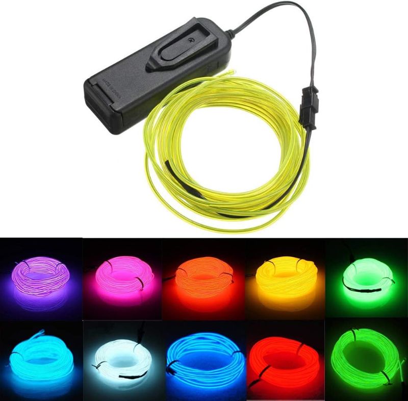 Photo 1 of 5m/16ft El Wire Neon Lights with Battery Pack Car Atmosphere Decoration Lights for Parties, Halloween Parties, Weddings, Bar Decoration(Fluorescent Green)
