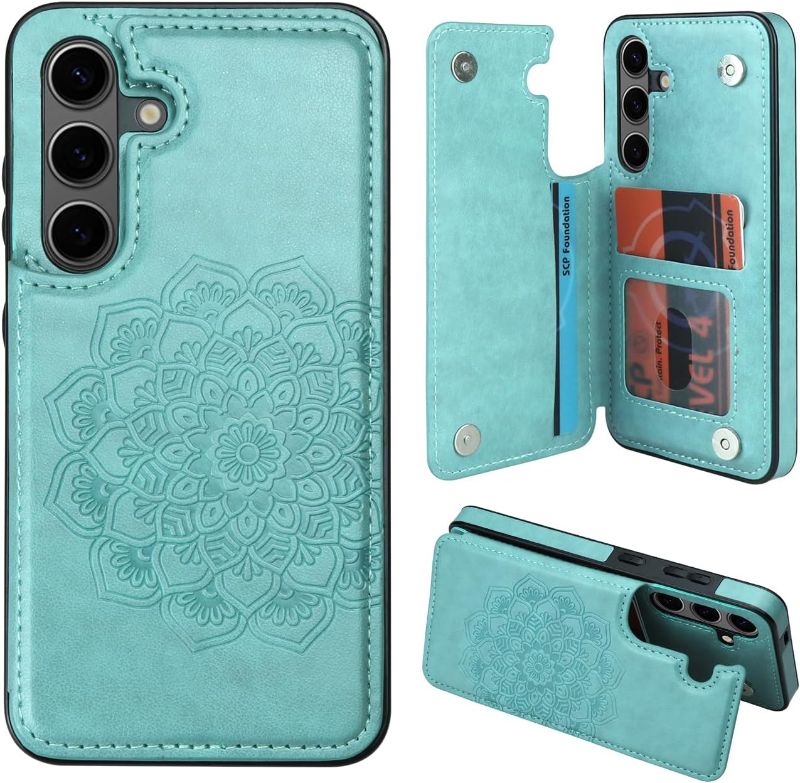 Photo 2 of 
MMHUO for Samsung Galaxy S24 Case with Card Holder,Flower Magnetic Back Flip Case for Samsung Galaxy S24 Wallet Case for Women,Protective Case Phone Case for Samsung Galaxy S24 5G (2024),Mint
