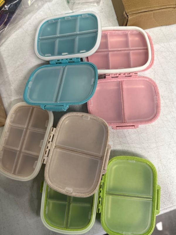 Photo 2 of 4PCS Travel Pill Organizer, 8 Compartments Portable Pill Case, Small Pill Box for Pocket Purse Portable Medicine Vitamin Container (Green+Blue+Pink+Beige)