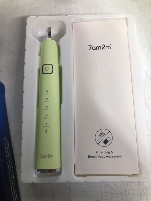 Photo 3 of 7AM2M Sonic Electric Toothbrush with 6 Brush Heads for Kids and Children, One Charge for 90 Days, Wireless Fast Charge, 5 Modes with 2 Minutes Built in Smart Timer, Electric Toothbrushes(Green) Light Green