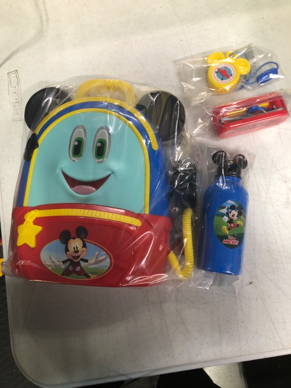 Photo 3 of Disney Junior Mickey Mouse Funhouse Adventures Backpack, 5 Piece Pretend Play Set with Lights and Sounds Accessories, by Just Play