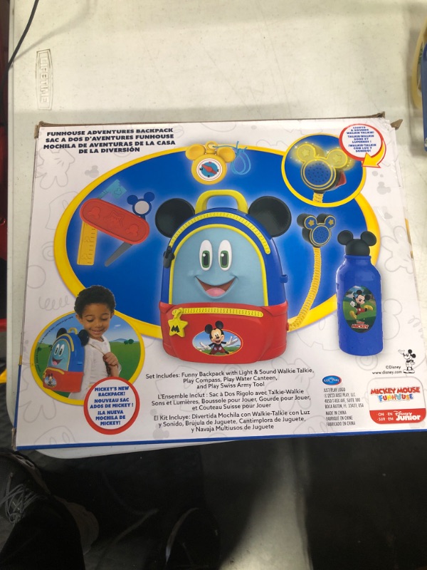 Photo 2 of Disney Junior Mickey Mouse Funhouse Adventures Backpack, 5 Piece Pretend Play Set with Lights and Sounds Accessories, by Just Play