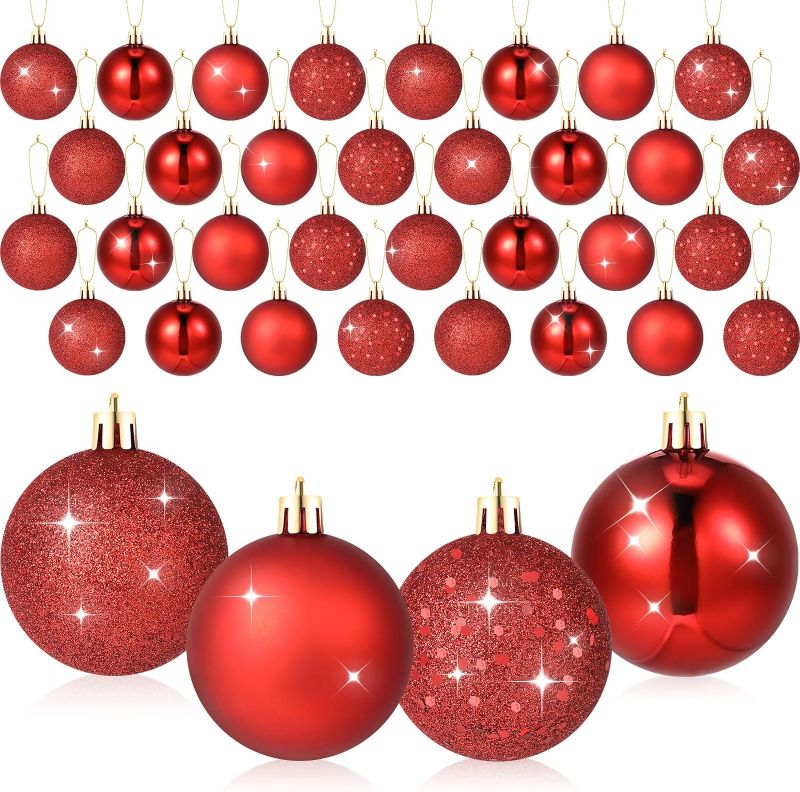 Photo 1 of 36 Pcs Christmas Ball Ornament Xmas Balls Christmas Tree Pendants Baubles Balls Set Christmas Decorations for Xmas Tree Wreath Garland 2.4 Inch (Red)