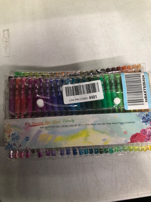 Photo 2 of Glitter Gel Pens, 100 Color Glitter Pen Set for Making Cards, 30% More Ink Neon Glitter Gel Marker for Adult Coloring Books, Journaling Crafting Doodling Drawing