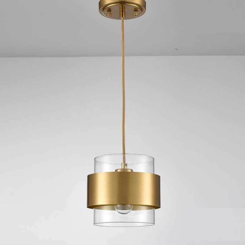 Photo 1 of CLAXY Modern Brass Kitchen Pendant Light Height Adjustable Pendant Light Clear Glass Shade
