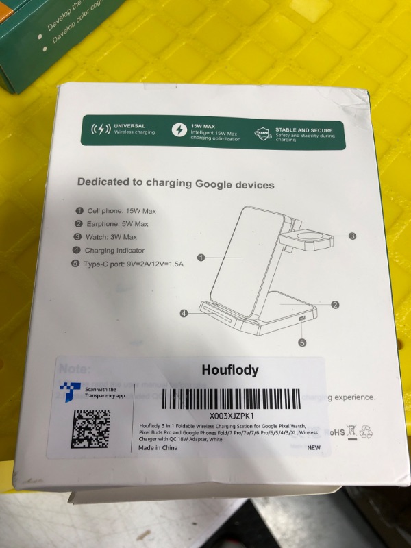 Photo 1 of 3 in 1 Foldable Wireless Charging Station for Google Pixel Watch 1, Pixel Buds Pro and Google Phones Fold/8 Pro/8/7 Pro/7a/7/6 Pro/6/5/4/3/XL, Wireless Charger with QC 18W Adapter, White White(PIxel Watch 1) For Google Pixel Watch 1