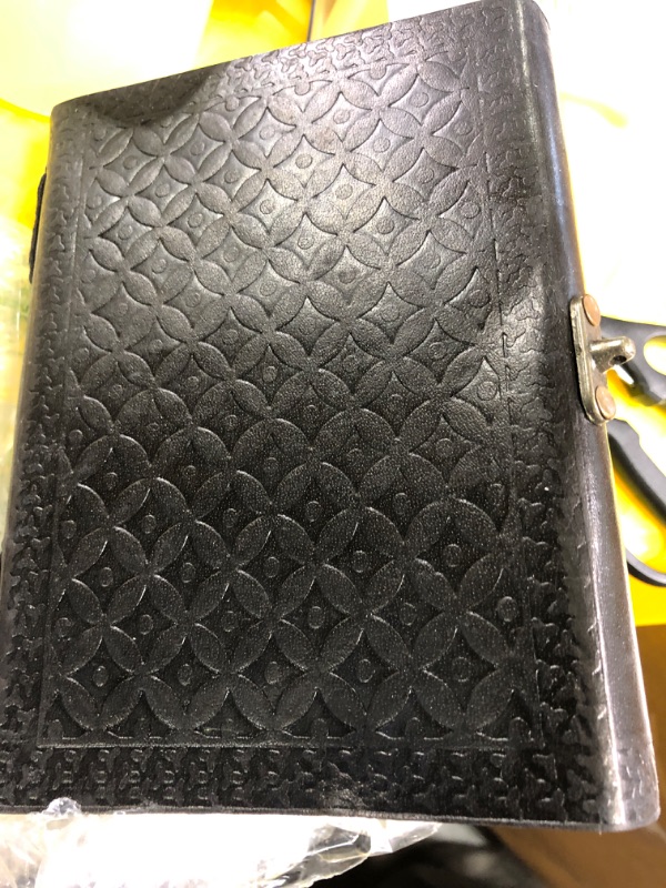 Photo 2 of cuero Vintage Heart Embossed Leather Journal/Instagram Photo Album (Handmade Paper) - Coptic Bound with Lock Closure - Heart Journal (Black Plain Paper)