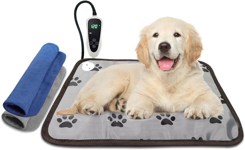 Photo 1 of GOLOPET Pet Heating Pad 18x18in Cat Heating pad for Cats Waterproof Smart Thermostat Switch, Adjustable Puppy Dog Heating pad mat Chew Resistant Steel Cord,Complimentary Blue + Gray Fabric Cover F