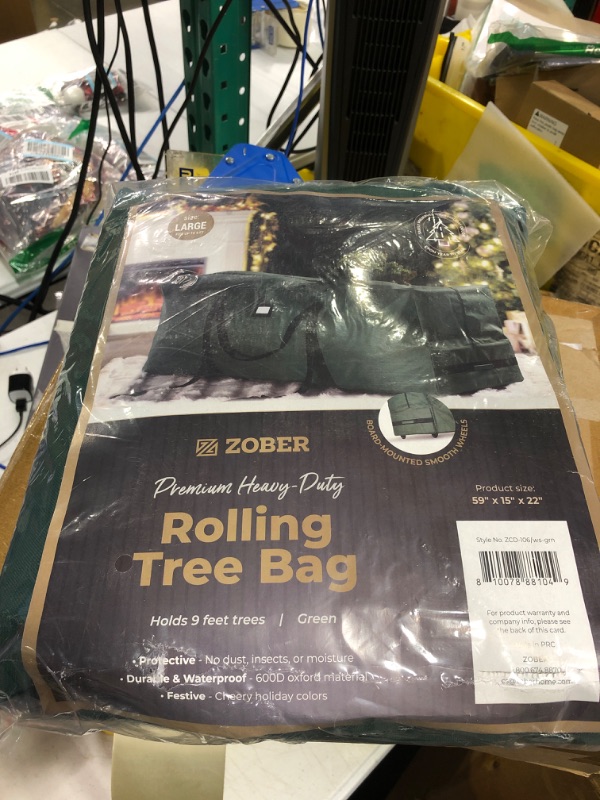 Photo 3 of Zober Rolling Large Christmas Tree Storage Bag - Fits Upto 9 ft. Artificial Disassembled Trees, Durable Handles & Wheels for Easy Carrying and Transport - 600D Durable Fabric 2 Wheels Green