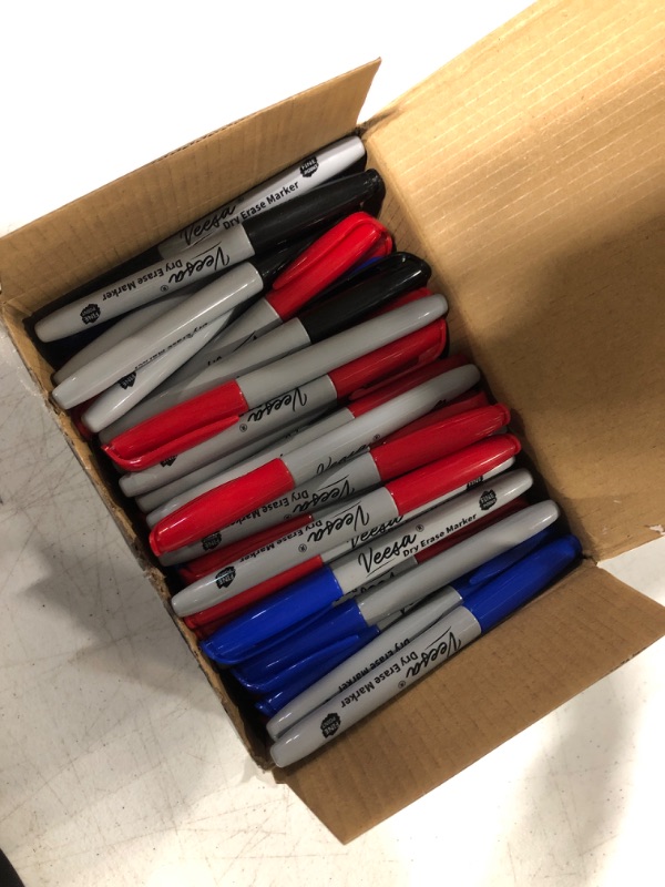 Photo 3 of VEESA Dry Erase Markers (Black Red Blue), Fine Tip, 75 Count Low-Odor Whiteboard Marker Pens for Office School Home Multicolor