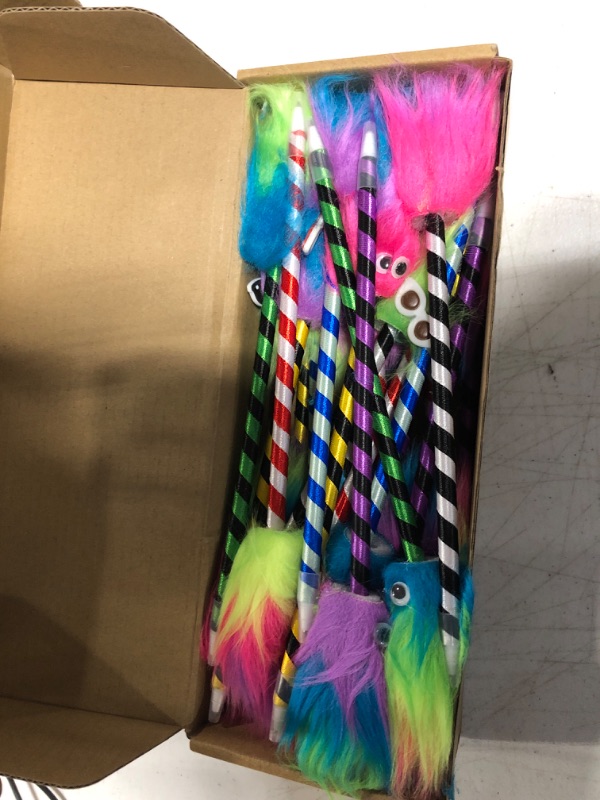 Photo 1 of 24 Pieces Rainbow Pens Cute Fluffy Pen Marabou Feather Pens Rainbow Fuzzy Pens Funny Pom Pom Pen for School Office Christmas Birthday Carnival Party Favor Supply