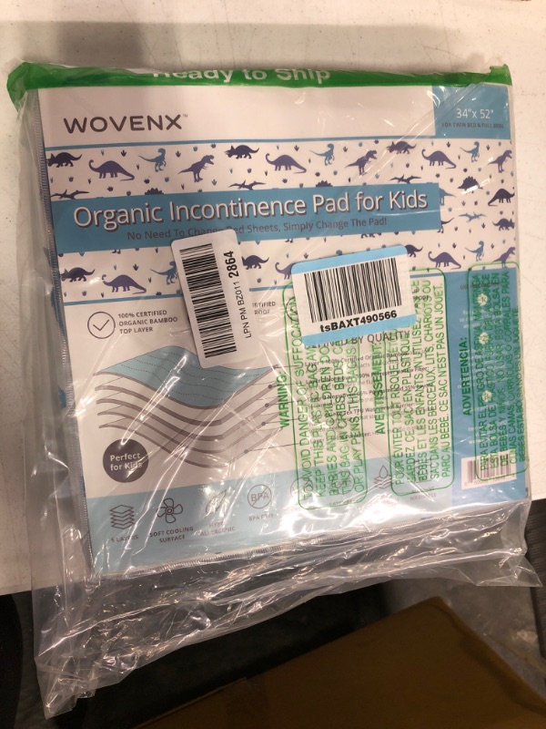 Photo 2 of WOVENX Organic Incontinence Pads for Kids & Toddlers - 5 Layer Waterproof Protectors for Overnight Bed Wetting - Reusable & Washable Pee Pads - Fits Twin to Full Size Beds - 34" x 52" Blue Dinosaurs