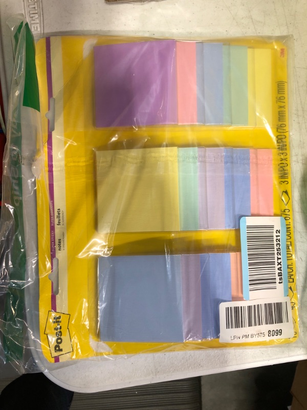 Photo 2 of Post-it Super Sticky Notes, 3x3 in, Assorted Pastel Colors, 15 Pads, 2X The Sticking Power, Recyclable (654-15SSPS)