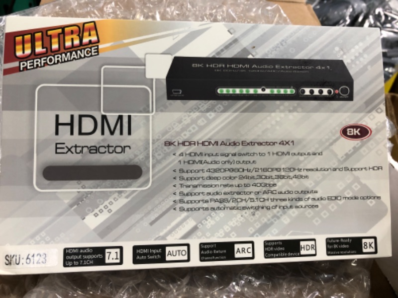 Photo 3 of 8K 60HZ HDMI Switch 4x1 with Audio Extractor and ARC, FERRISA HDMI 2.1 Switch Audio Converter Support 7.1CH/ Optical 5.1CH/3.5mm Audio, HDMI Switch with Remote Support CEC, UHD, HDCP2.2, 3D, 40Gbps 8k HDMI Switch with 7.1CH Audio