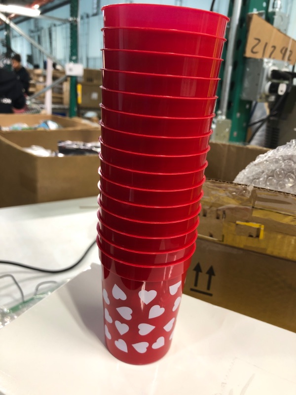 Photo 2 of 30 Pcs Valentine Plastic Cups, 8oz Heart Tumblers Cold Party Drinking Cups Red Party Cups with White Heart Pattern for Wedding, Valentine's Day Party Supplies
