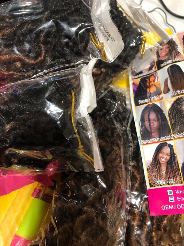 Photo 3 of Goddess Locs Crochet Hair 12 Inch 7 Packs Faux Locs Crochet Hair for Black Women Boho Crochet Braids Pre Looped River Locs Crochet Hair with Curly Ends (12 Inch 7 Packs, 1B/30/27) 12 Inch (Pack of 7) #1B/30/27