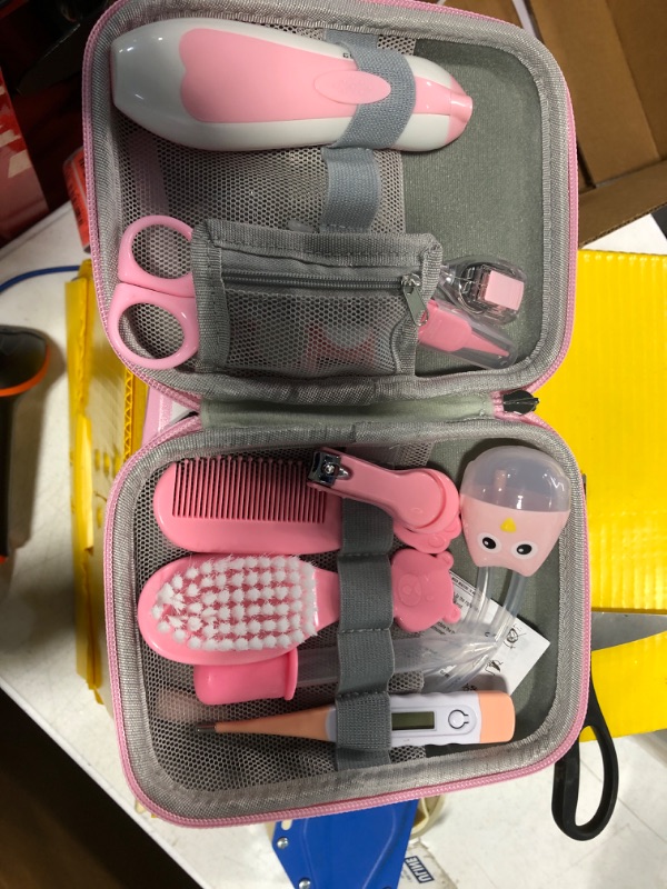 Photo 2 of Baby Grooming Kit, Portable Baby Safety Care Set with Hair Brush Comb Nail Clipper Nasal Aspirator etc for Nursery Newborn Infant Girl Boys Keep Clean(17 in 1 Pink)