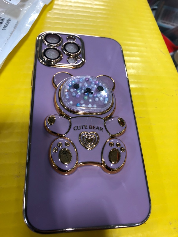 Photo 2 of **Broken Bear**
Cute Bear Hidden Stand Compatible with iPhone 13 Case, Soft TPU Bumper Shockproof 3D Bear Bracket Phone Case with Camera Protection for Women, Girl - Purple iPhone 13 Colored bead Bear Purple