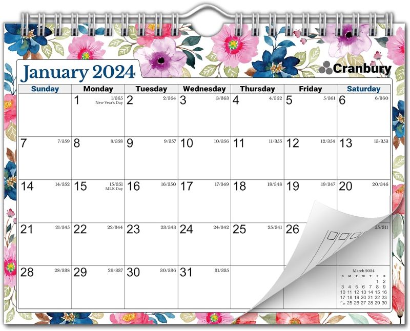Photo 1 of CRANBURY Small Wall Calendar 2024 - (8x6, Floral) Use to Dec 2024, Mini Wall Calendar 2024, Flower Designs, Spiral Flip Calendar, 6x8 Bulletin Board Calender, Includes Stickers Floral 2024
