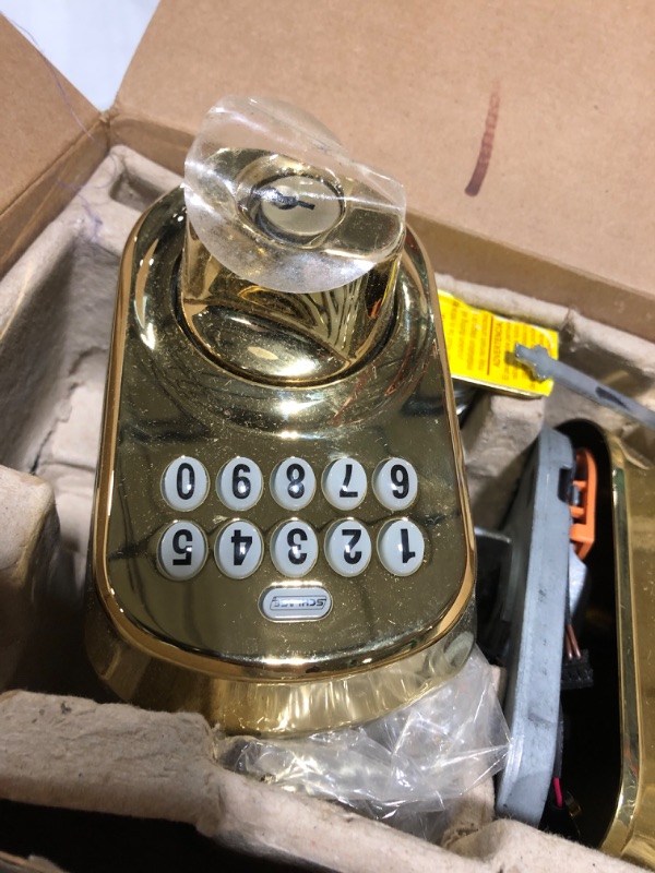 Photo 2 of 
Schlage BE365 V PLY 505 Plymouth Keypad Deadbolt, Electronic Keyless Entry Lock, Bright Brass