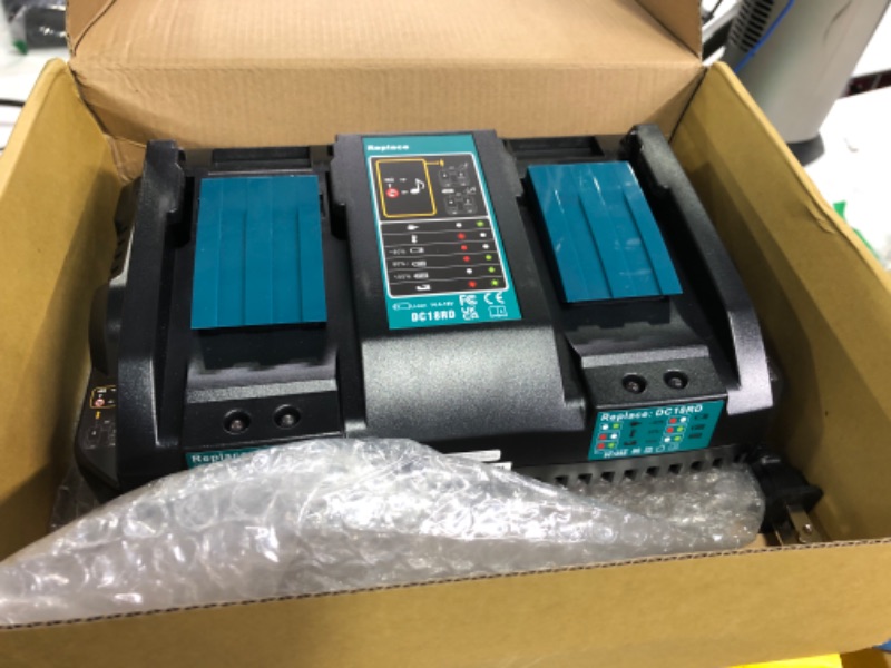 Photo 2 of Dual Charging Ports Rapid Charger DC18RD for Makita Tools 14.4V-18V LXT Li-ion Battery BL1815 BL1820 BL1830 BL1850 BL1860 BL1840 BL1430 BL1415 Dual Charger