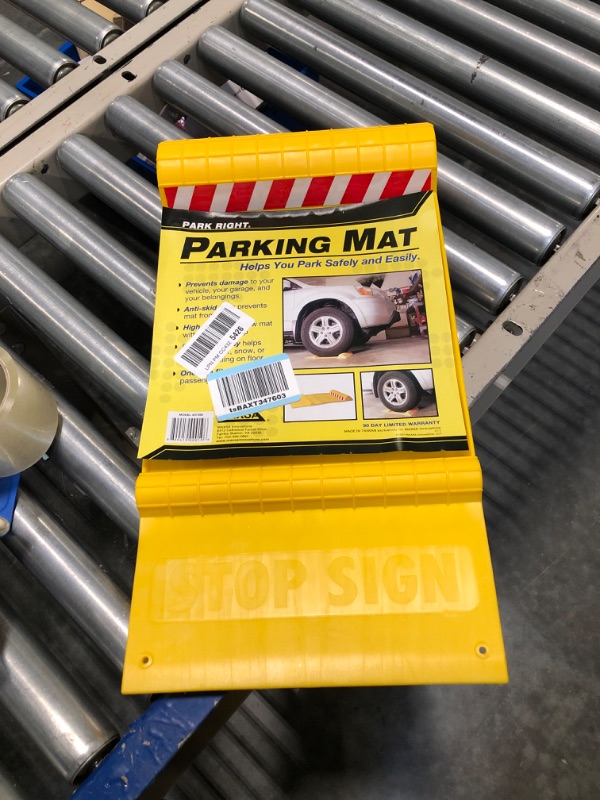 Photo 2 of Maxsa 37356-RS Park Right Perfect Parking Self Adhesive Anti-skid Parking Mat for Cars and Trucks, 21" x 11" x 2", Yellow with Reflective Strip 1-Pack Yellow Frustration-Free Packaging