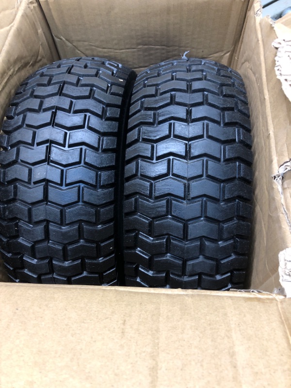 Photo 2 of 2-Pack 13x5.00-6 Flat-Free Tire with Rim,3"Centered Hub with 3/4" Bushings,w/Grease Fitting?400lbs Capacity,13x5-6 No-Flat Solid Rubber Turf Wheel,for Riding Lawn mower,Garden Cart,Wheelbarrow