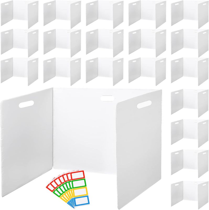 Photo 1 of 20 Pcs Classroom Privacy Boards for Student Easy Carry Plastic Desks Folders Shields Test Dividers with 40 Colorful Name Labels for School Study Reduces Distractions 15 x 17.3 x 15 Inch, White
