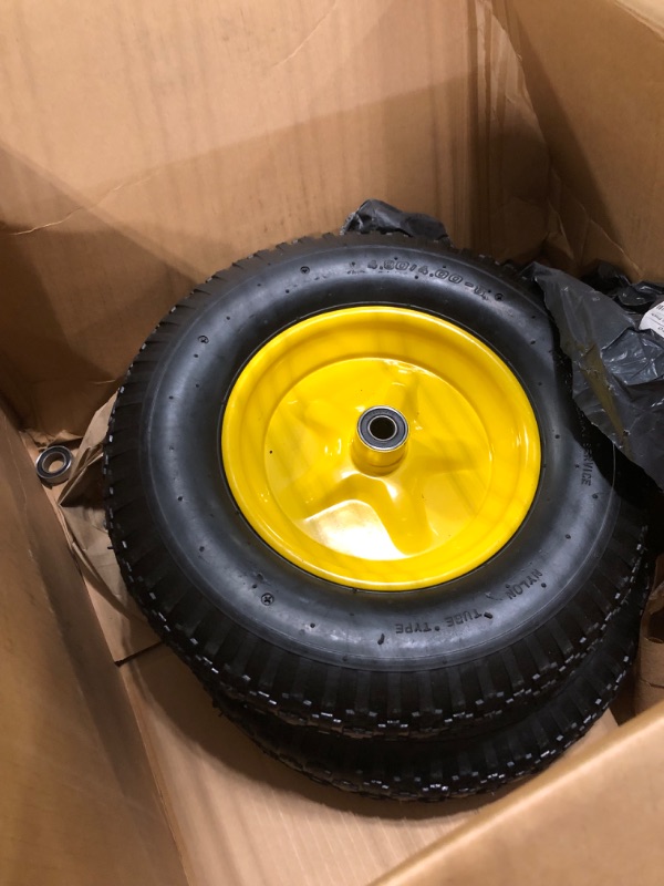 Photo 3 of (2-PACK) 4.80/4.00-8" Tire and Wheel, 16" Pneumatic Tire Wheels with 5/8" Bearings (Extra 3/4" Bearings) and 3" Centered Hub, for Wheelbarrow, Hand Truck, Garden Carts, Yard Wagon Dump Cart
