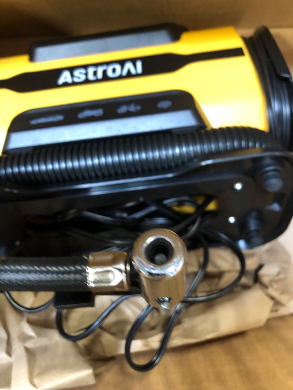 Photo 4 of AstroAI Tire Inflator Portable Air Compressor for Car Tire Pump 150PSI 12V DC/110V AC with Dual Metal Motors &LED Light?Automotive Car Accessories&Two mode for car, bicycle tires and air mattresses Light Yellow