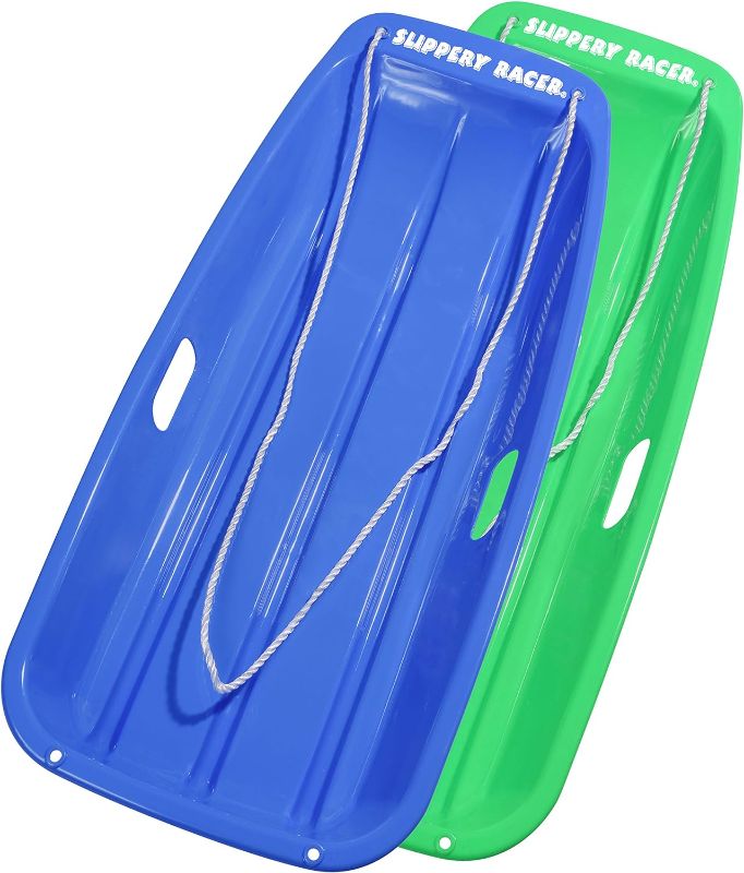 Photo 1 of Downhill Sprinter Flexible Kids Toddler Plastic Cold-Resistant Toboggan Snow Sled with Pull Rope and Handles -35 Inch- (2 Pack)
