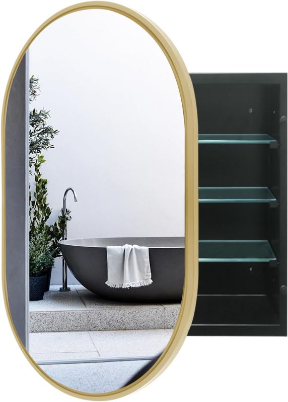 Photo 1 of *MIRROR ONLY* FOAMYKO Oval Medicine Cabinet with Mirror 24"x36" Bathroom Cabinet Large Wall Mounted Cabinet Surface Mounted Farmhouse Storage Cabinet 1 