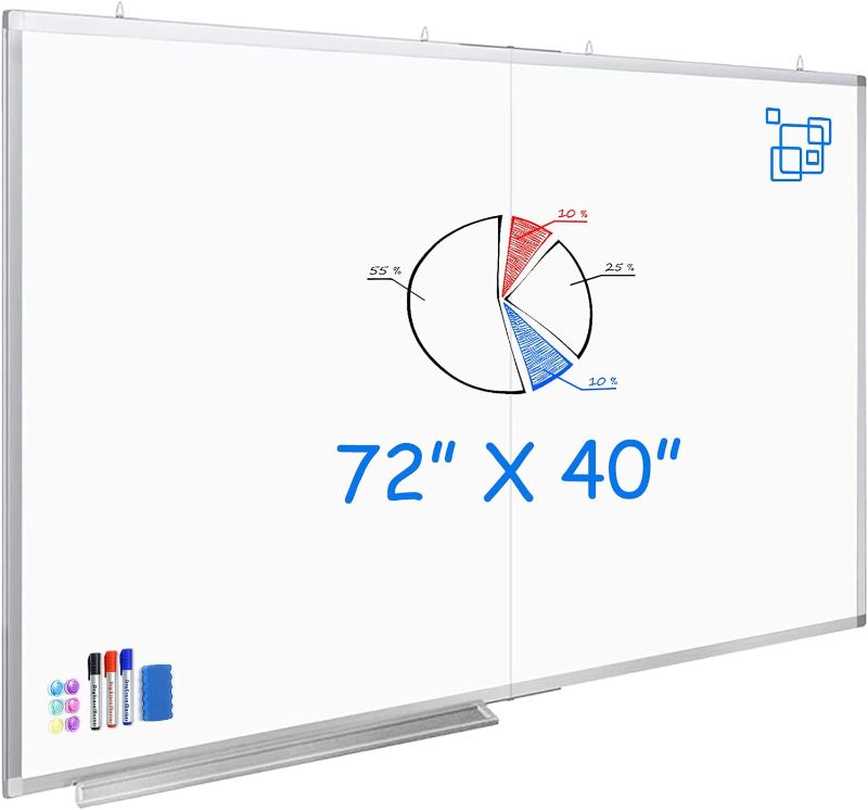 Photo 1 of White Board Dry Erase Whiteboard for Wall, maxtek Large Magnetic Whiteboard 72 x 40 Aluminum Foldable Memo White Board with Marker Tray 1 Eraser 3 Markers and 6 Magnets for Office Home and School
