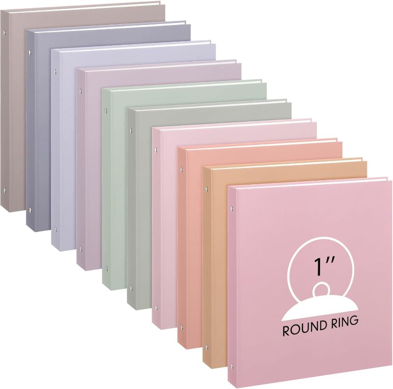 Photo 1 of  10 Pcs Heavy Duty 3 Ring Binder with 2 Pockets Multicolor Hardcover Binders Loose Leaf Binder for Letter Size Paper School Office Home, 10 Colors (Fantasy Color,1")