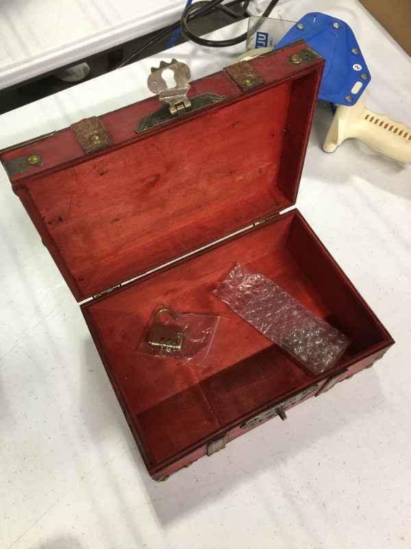 Photo 2 of *****no use manual inside for the lock, unknown if still can be use*****Flylin Vintage Wooden Storage Box With Lock, Treasure Jewelry Chest Decorative Treasure Jewelry Chest Wooden Storage and Decorative Box Home Decoration Jewelry Storing Storage Organiz