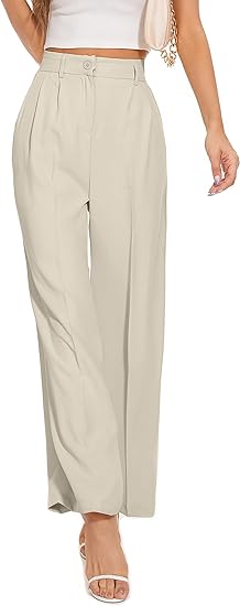 Photo 1 of FUNYYZO Women's Wide Leg Pants High Elastic Waisted in The Back Business Work Trousers Long Straight Suit Pants