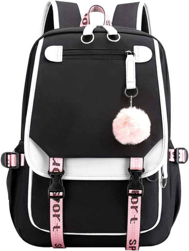 Photo 1 of JiaYou Teenage Girls' Backpack Middle School Students Bookbag Outdoor Daypack with USB Charge Port (21 Liters, White Black)