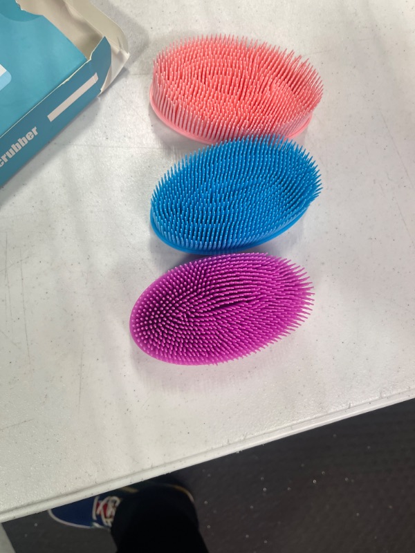 Photo 1 of 3 Pack Silicone Body Scrubber?Gentle exfoliating Body Scrubber That's Easy to Clean, Lathers Well, Long Lasting, and More Hygienic Than Traditional Shower Loofah for Sensitive Women Men
