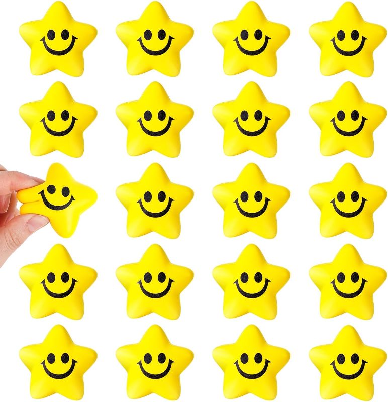 Photo 1 of AMOR PRESENT 20PCS Stress Balls Smile Face, 2inch Star Smile Face Foam Squeeze Balls Fidget Sensory Toys for Kids Adults Classroom Prizes Anxiety Relief