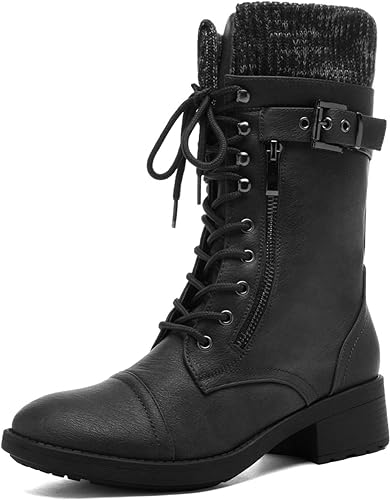 Photo 1 of DREAM PAIRS Women's Winter Lace up Mid Calf Combat Riding Military Boots Size 8 