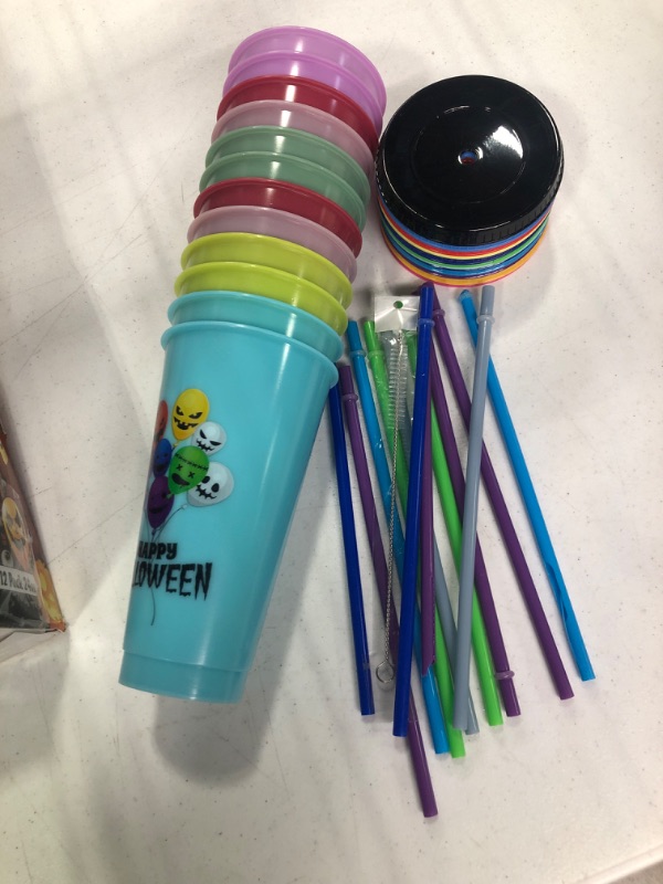 Photo 1 of 12 Pack Halloween Color Changing Cups with Lids and Straws,Plastic Tumblers with Lids and Straws Bulk For Halloween Decorations,Reusable Cups For Halloween Party Supplies For Adults Kids Women,24 oz