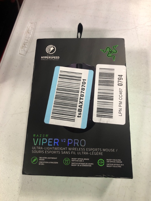 Photo 2 of Razer Viper V2 Pro HyperSpeed Wireless Gaming Mouse: 58g Ultra-Lightweight - Optical Switches Gen-3-30K Optical Sensor - On-Mouse DPI Controls - 80hr Battery - USB Type C Cable Included - Black