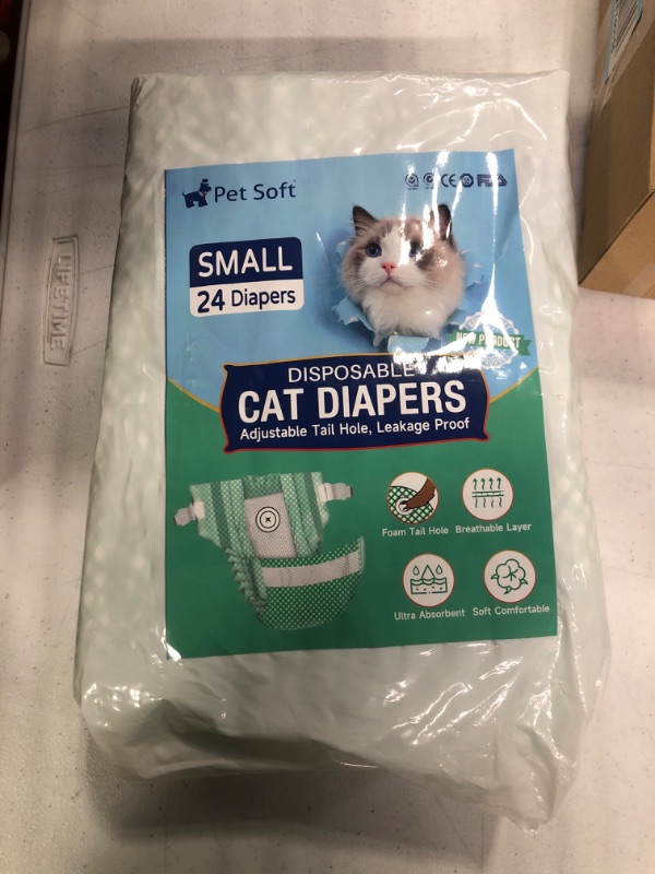 Photo 2 of Pet Soft Disposable Cat Diapers - Diapers for Female & Male Cats, Puppy Doggie Diapers for Female Dogs with Adjustable Foam Tail Hole, Small (24Pcs, Green)