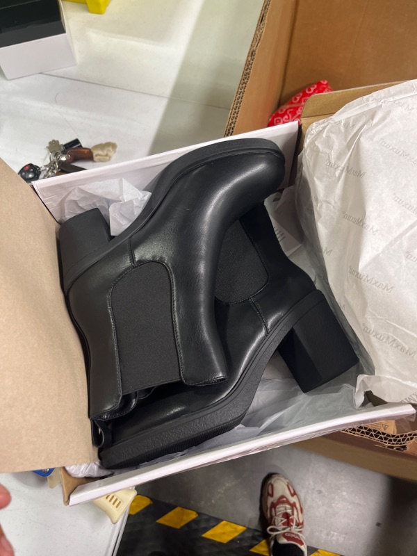 Photo 1 of MaxMuxun Women's Chelsea Ankle Boots with Heels Slip on Round Toe Platform Heeled Booties for Women 10 Black