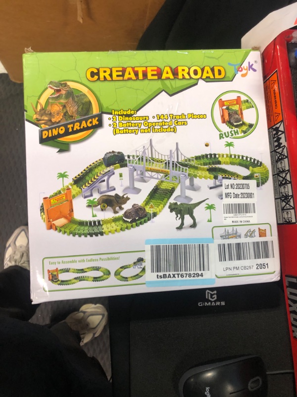 Photo 1 of Dinosaur Toys,Create A Dinosaur World Road Race,Flexible Track Playset and 2 pcs Cool Dinosaur car for 3 4 5 6 Year & Up Old boy Girls Best Gift Green